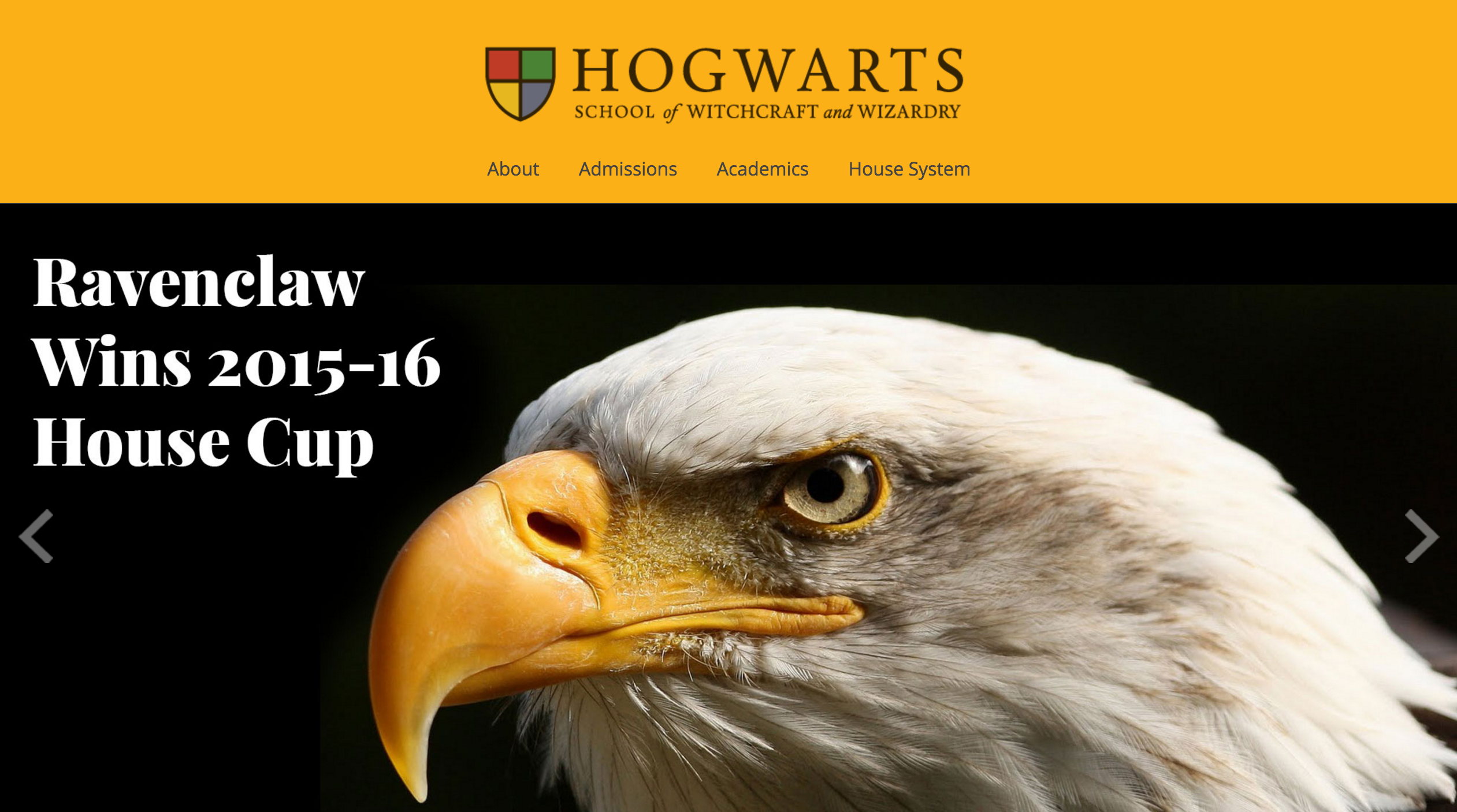 The home page of the Hogwarts website designed by Chloe ATchue-Mamlet