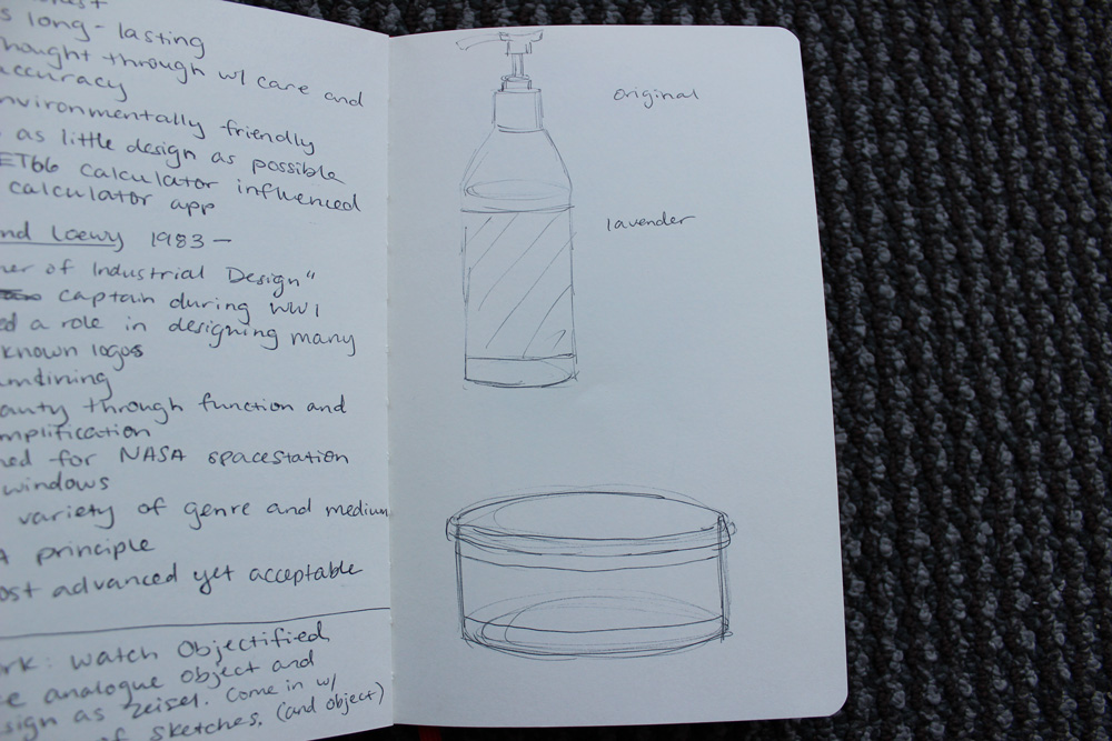 Initial sketches of the lotion bottle redesign