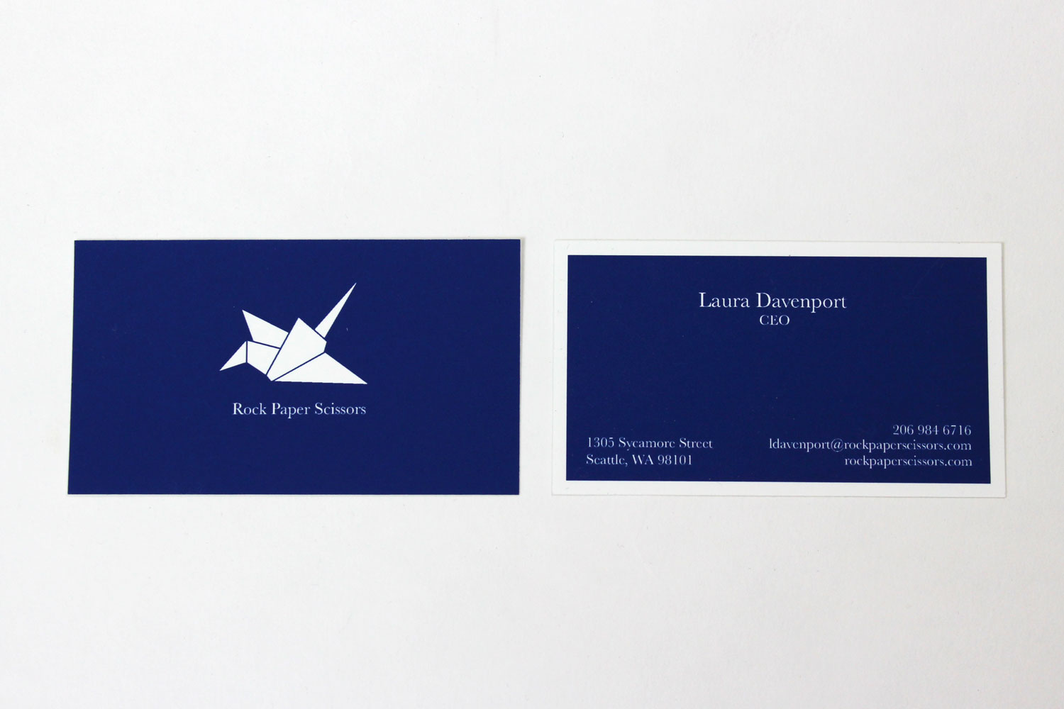 Business cards for Rock Paper Scissors designed by Chloe Atchue-Mamlet