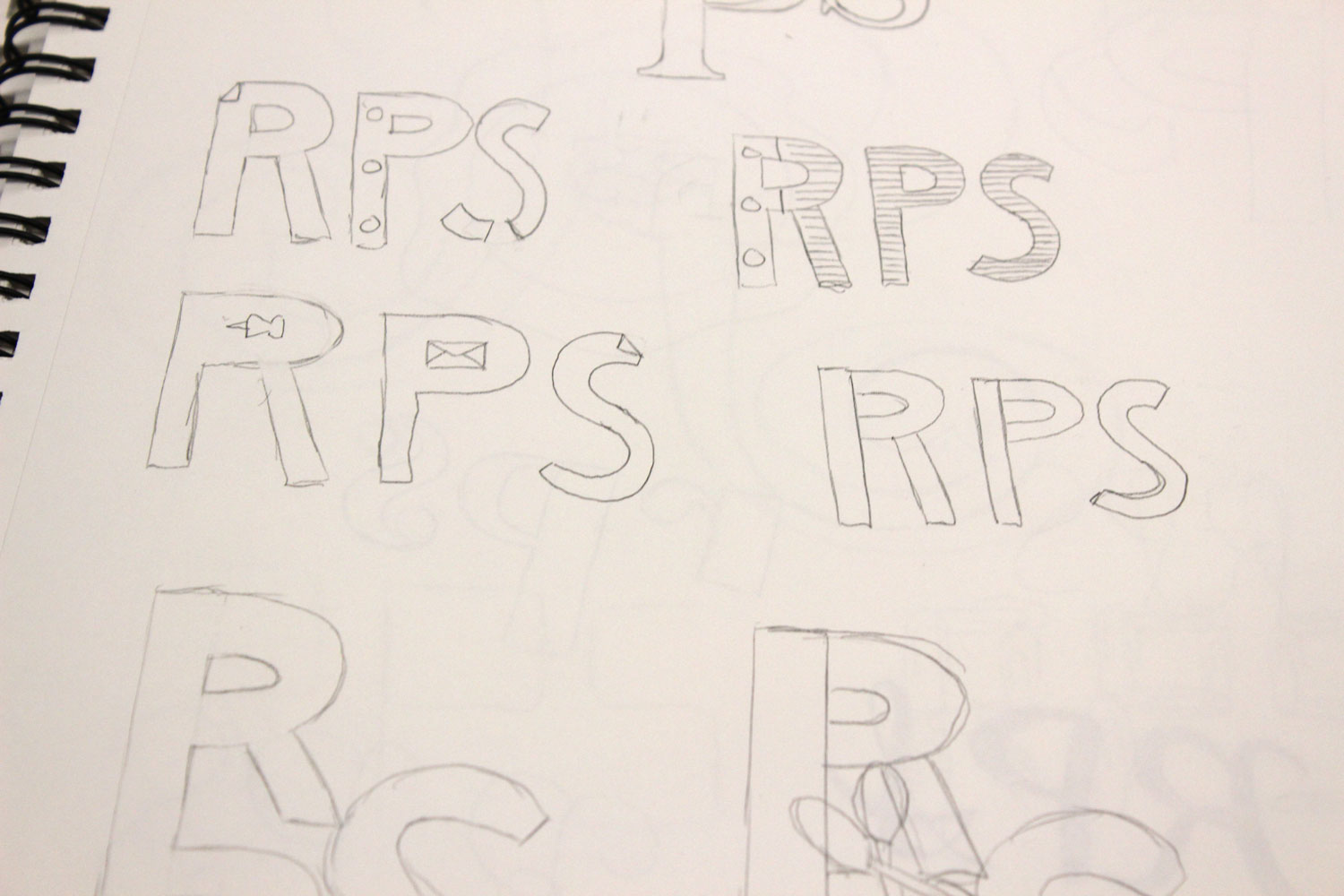 Rock Paper Scissors typographic logo sketches