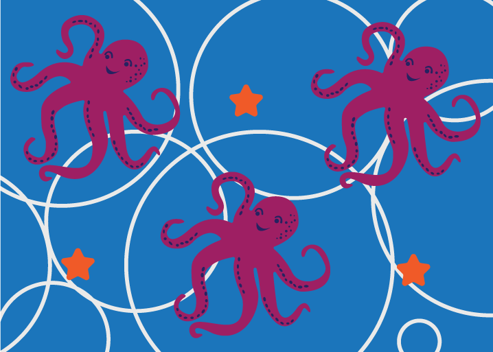 Light blue octopus illustration with starfish and bubbles