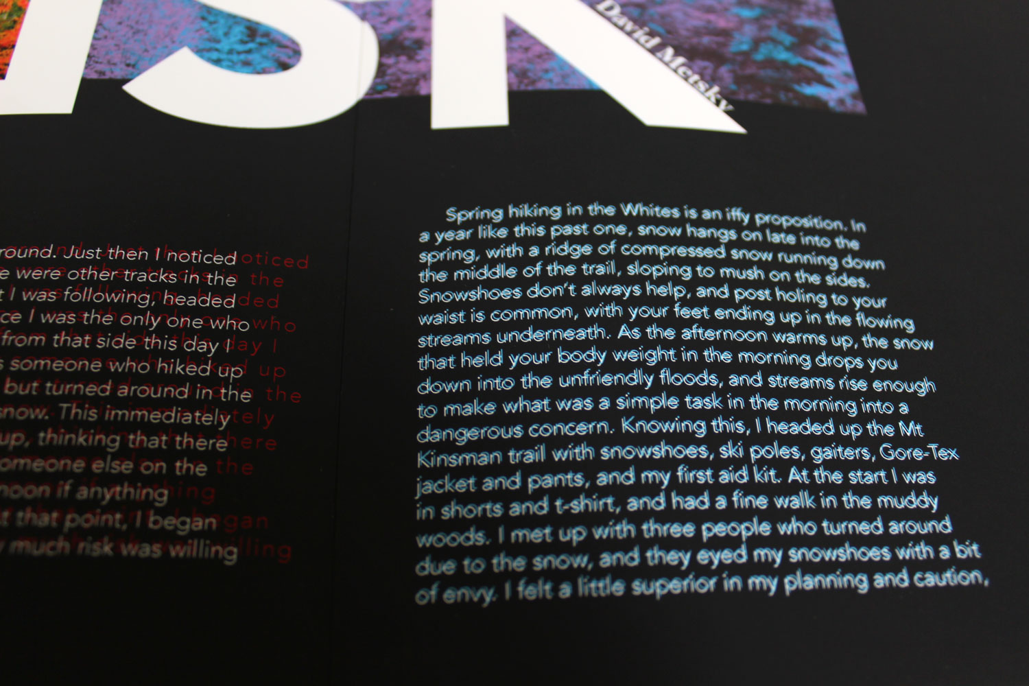 Third spread close-up for White Mountains experimental typography publication designed by Chloe Atchue-Mamlet